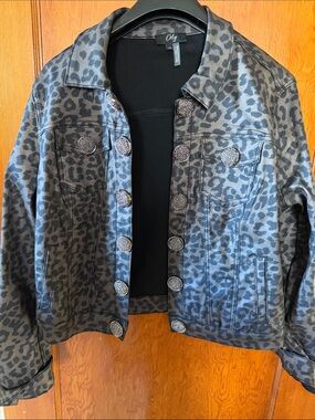 Only Black and brown Leopard Print Jean Jacket